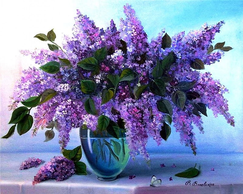 Lilacs, bouquet, painting, flowers, spring, artwork, HD wallpaper | Peakpx