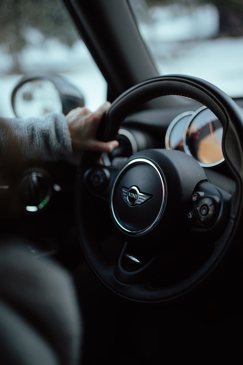 mini cooper, car, steering wheel, hand, HD phone wallpaper