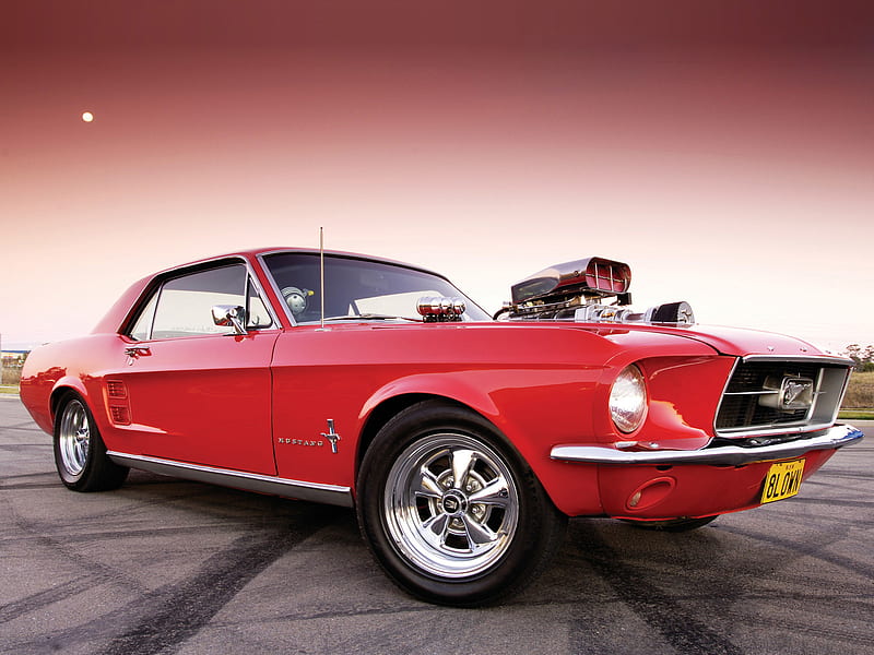 Big Block Mustang, mustang, red, v8, rims, hot, HD wallpaper