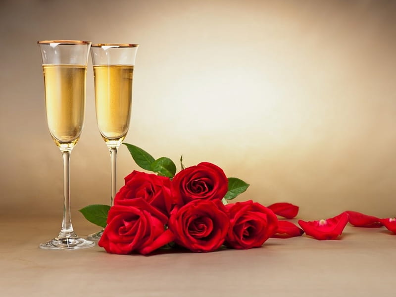 Happy New Year !, New, Year, Champagne, Roses, Glass, HD wallpaper