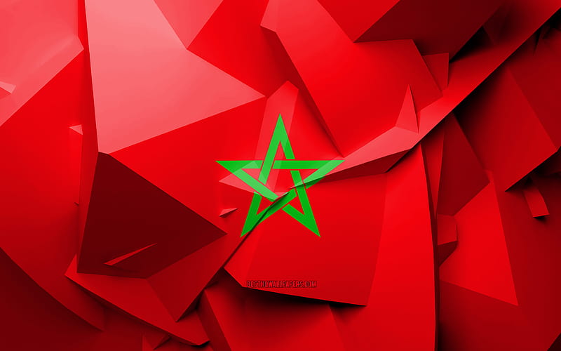 Flag of Morocco, geometric art, African countries, Moroccan flag, creative, Morocco, Africa, Morocco 3D flag, national symbols, HD wallpaper