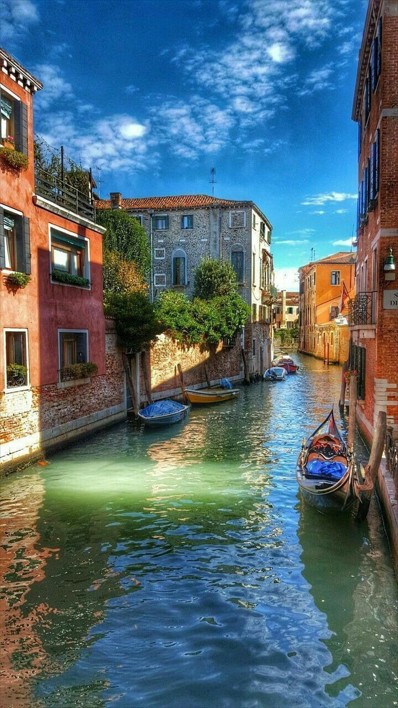 Venice, boats, houses, italy, scene, water, HD phone wallpaper