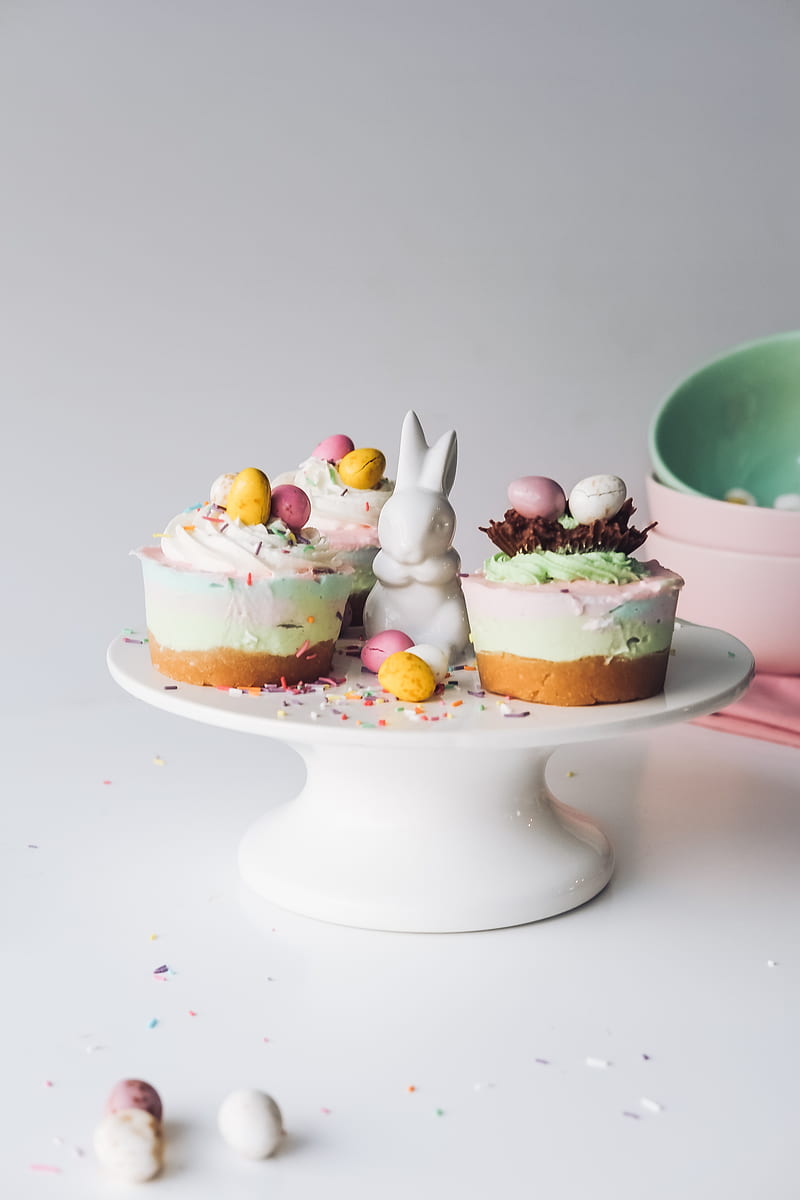 easter baking of cakes placed on white ceramic cake stand, HD phone wallpaper