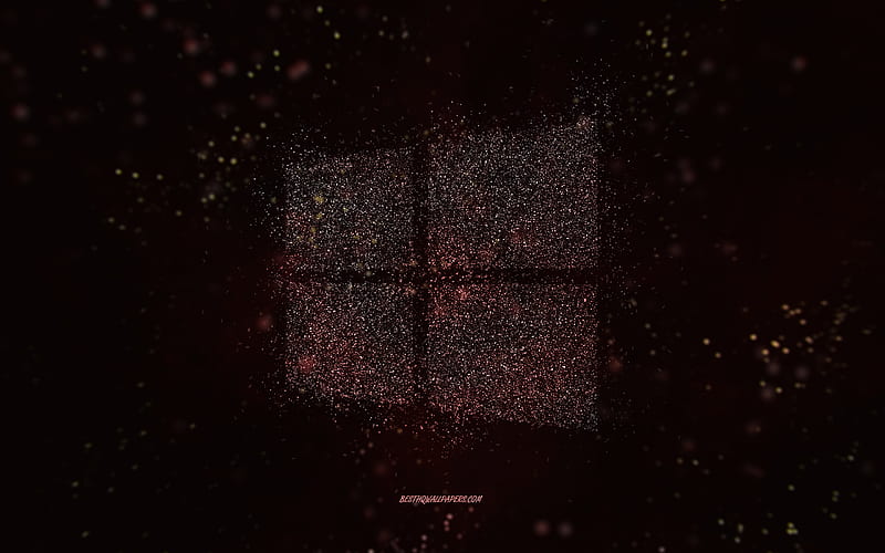 Windows glitter logo, black background, Windows logo, white glitter art, Windows, creative art, Windows white glitter logo, Windows 10 logo, HD wallpaper