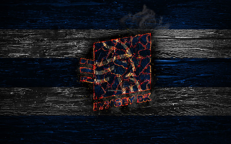 Lyngby FC, fire logo, Danish Superliga, red and white lines, Danish football club, Lyngby BK, grunge, football, soccer, Lyngby logo, wooden texture, Denmark, HD wallpaper
