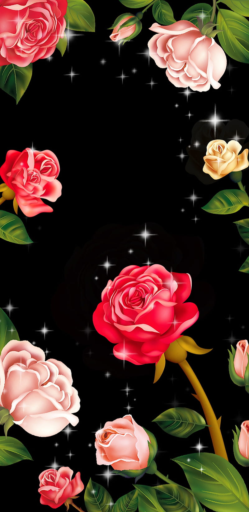 SparklingRoses , sparkle, roses, colorful, floral, flowers, flower, luxurious, pretty, girly, bonito, HD phone wallpaper