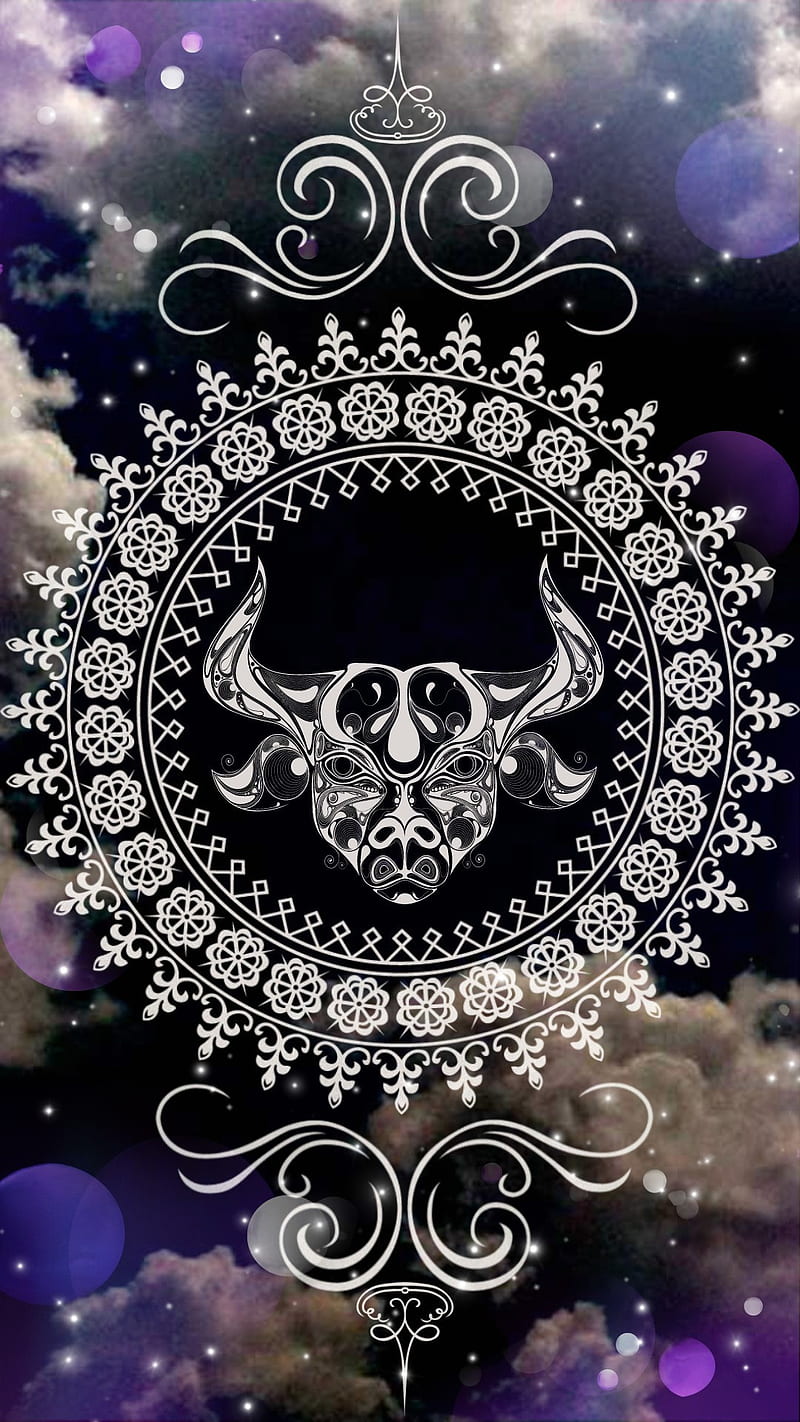 Mandala Taurus, astrology, bull, clouds, fortune, mystical, occult, tribal, zodiac, HD phone wallpaper