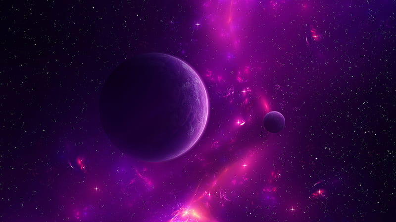 Planet Purple, planets, stars, galaxies, space, purple, HD wallpaper