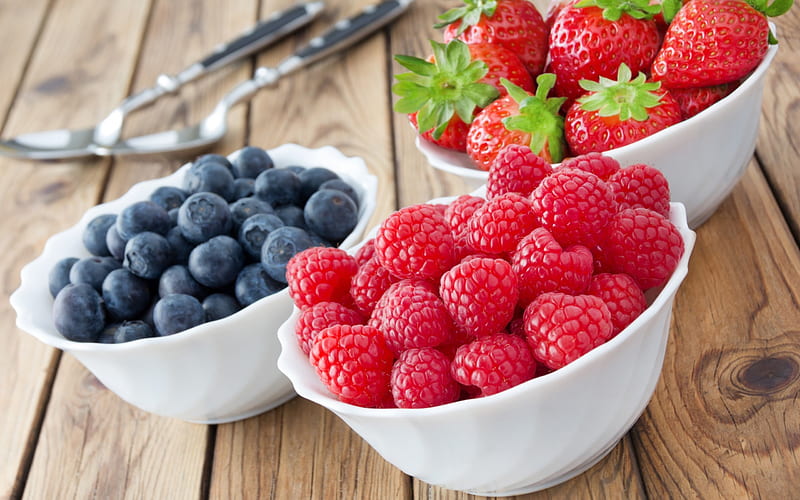 raspberries, strawberries, blueberries, berries, healthy food, HD wallpaper