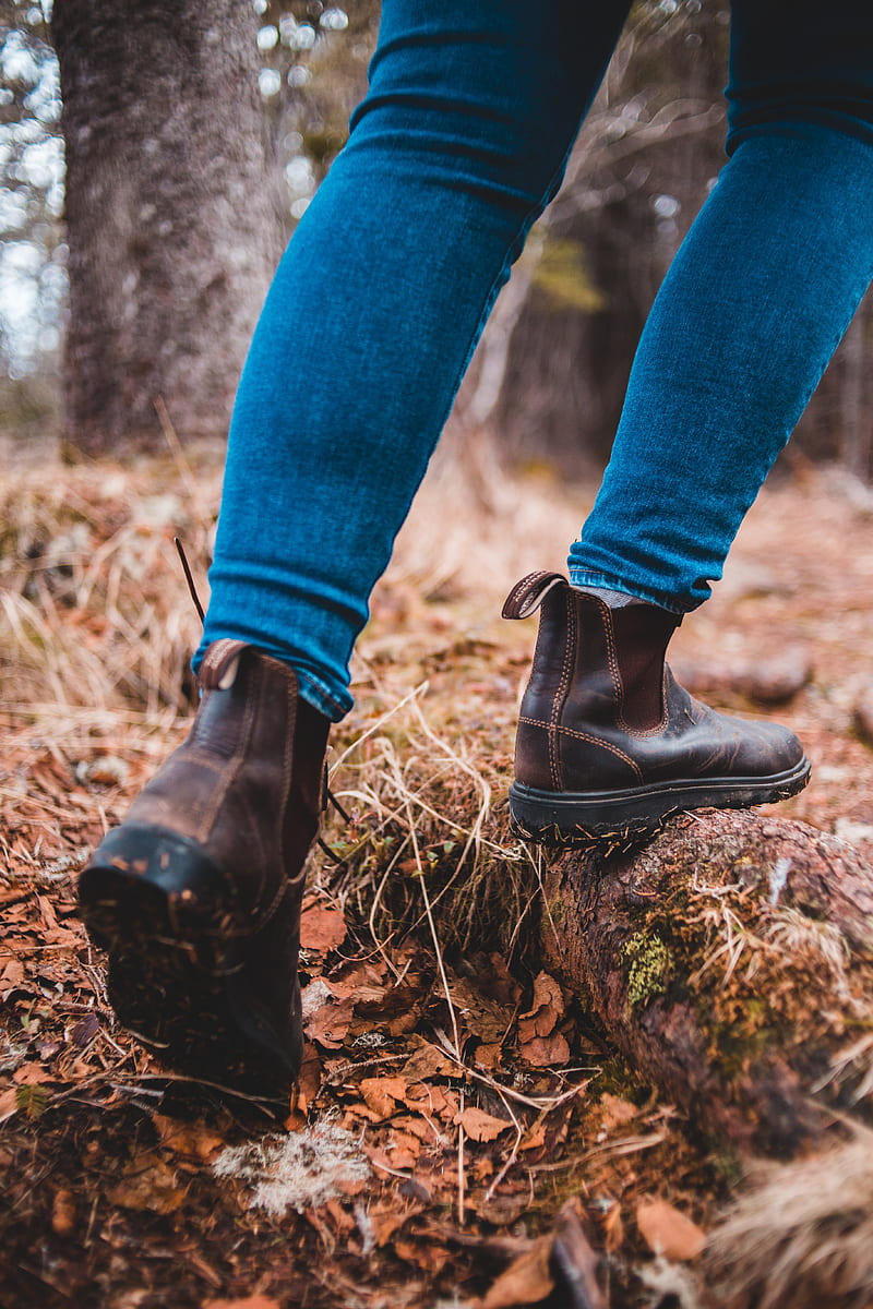 legs, boots, jeans, walking, movement, forest, HD phone wallpaper