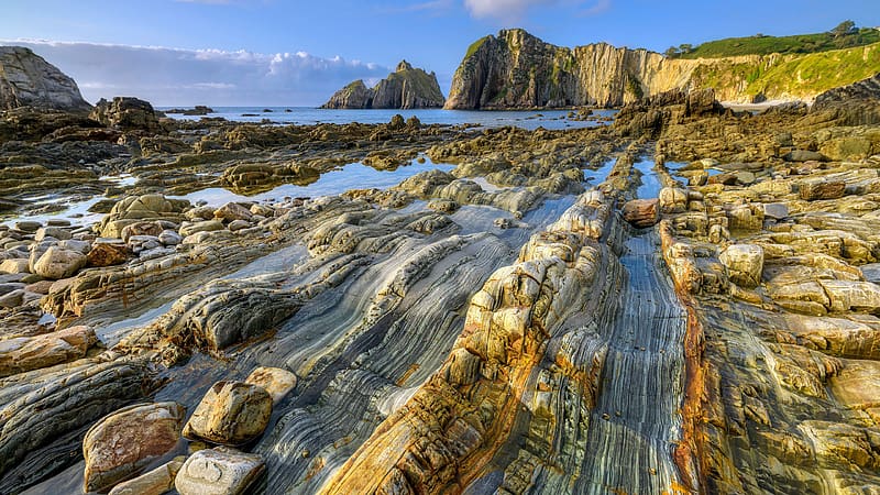 Quartzite formation Beach of Silence Asturias Spain Bing, HD wallpaper
