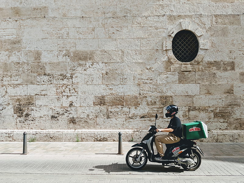 man driving motor scooter delivering good, HD wallpaper