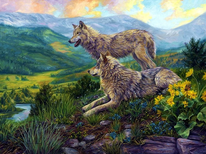 1920x1080px, 1080P free download | Wolf Heaven, mountains, plants ...