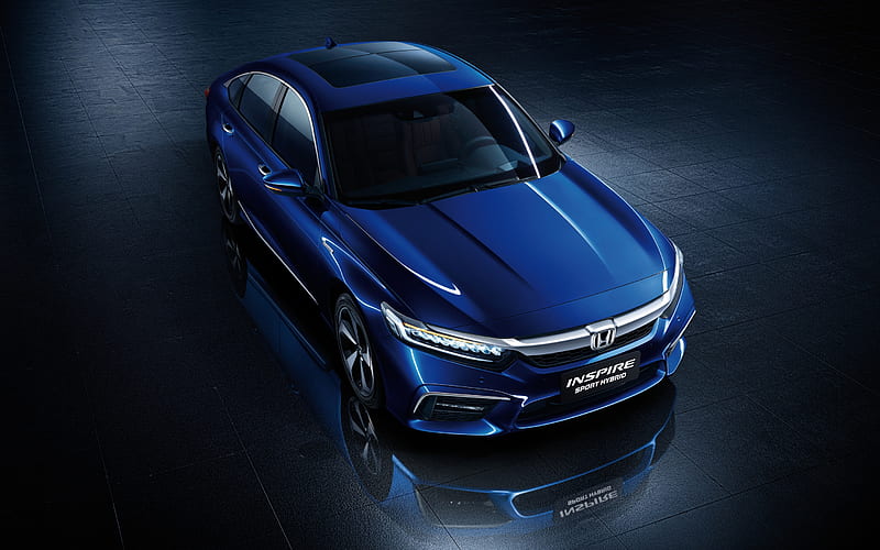 Honda Inspire Sport Hybrid, 2018, blue sedan, top view, new cars, japanese cars, Honda, HD wallpaper