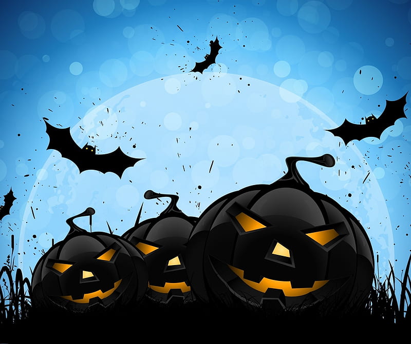 1920x1080px, 1080P free download | 3 Halloween Pumpkins, bat, bats ...