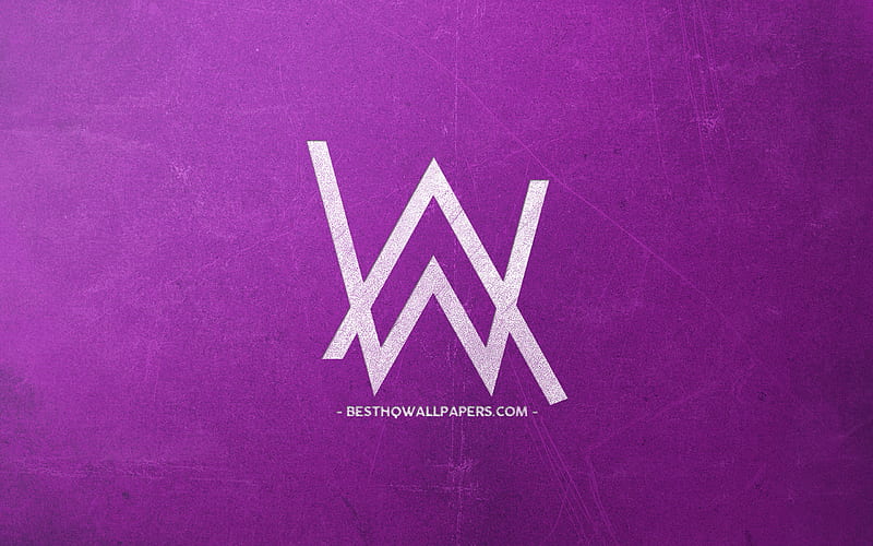 Alan Walker, logo, purple retro background, white chalk logo, Norwegian DJ, emblem, Alan Walker logo, HD wallpaper