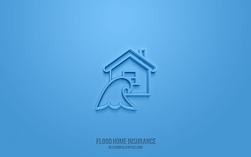 Flood home Insurance 3d icon, yellow background, 3d symbols, Flood home Insurance, Insurance icons, 3d icons, Flood home Insurance sign, Insurance 3d icons, HD wallpaper