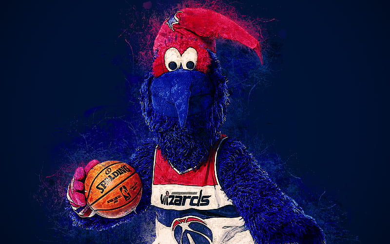 G-Wiz, official mascot, Washington Wizards art, NBA, USA, grunge art, symbol, blue background, paint art, National Basketball Association, NBA mascots, Washington Wizards mascot, basketball, HD wallpaper