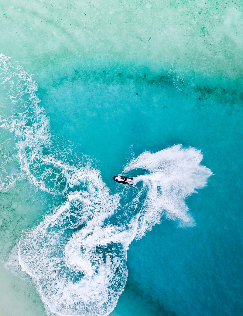 jet ski wave, birdeye, jetski maldives birdeye seefromthesky, HD phone wallpaper