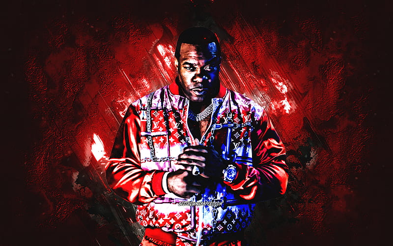 Busta Rhymes, american rapper, Trevor George Smith, red stone background, american singers, HD wallpaper