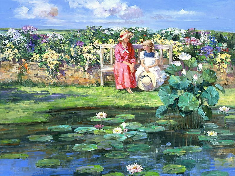 Flowers Garden, oil painting, garden, nature, glowers, HD wallpaper