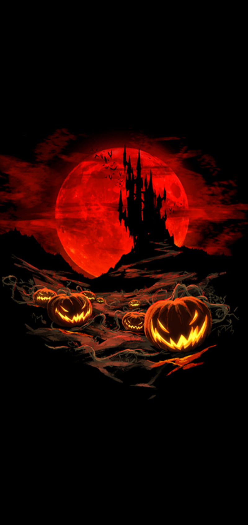Vampire Castle 1, colorful, halloween, moon, pumpkin, HD phone wallpaper
