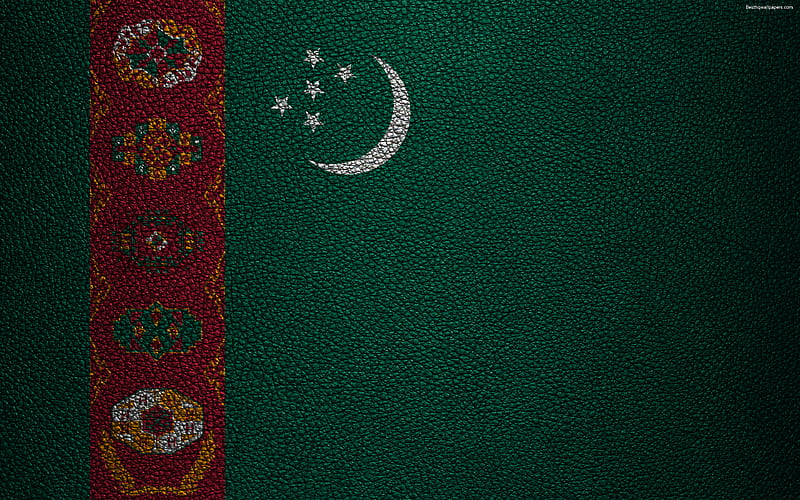 Flag of Turkmenistan, 4к, leather texture, Turkmen flag, Asia, world flags, Turkmenistan, HD wallpaper