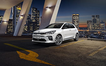 Kia Rio, 2018, hatchback, new white Rio, front view, exterior, Rio GT Line, Korean cars, Kia, HD wallpaper