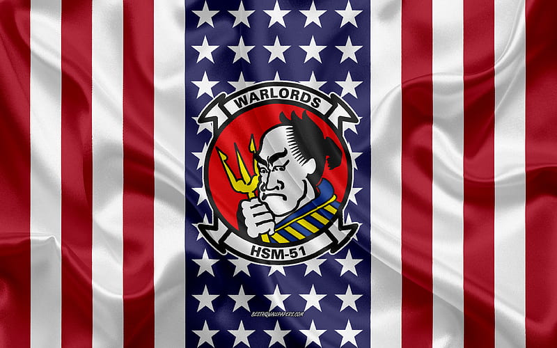 Helicopter Maritime Strike Squadron 51 Emblem, American Flag, US Navy, USA, Helicopter Maritime Strike Squadron 51 Badge, US warship, HD wallpaper
