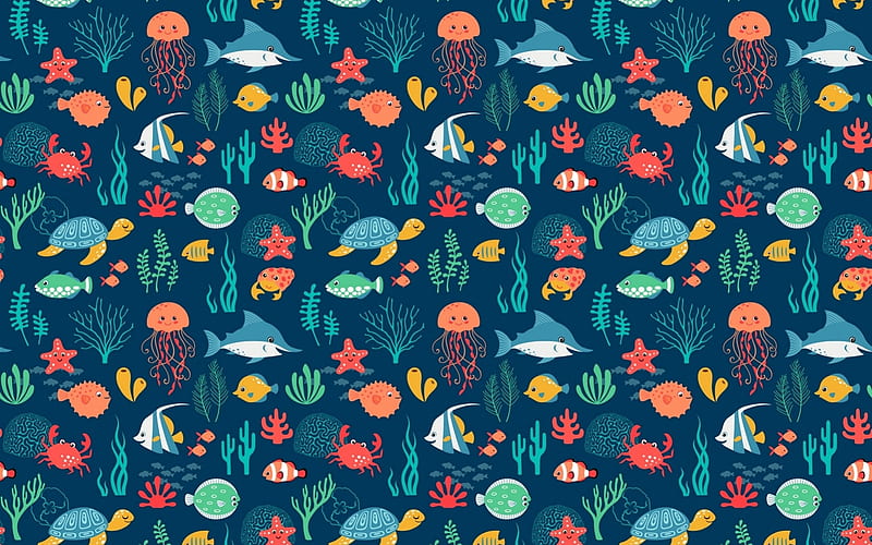 Sea Animals Pattern PC and Mac, Cute Animal Pattern, HD wallpaper