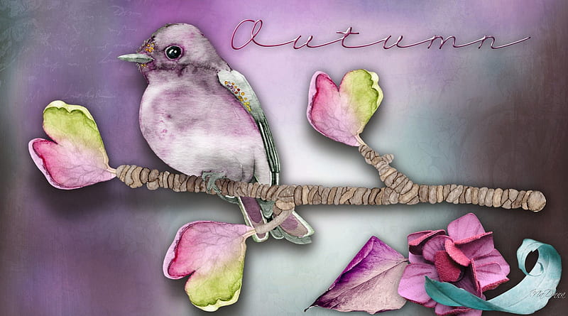 Lavender Bird for Fall, fall, autumn, quaint, lavender, leaves, purple ...