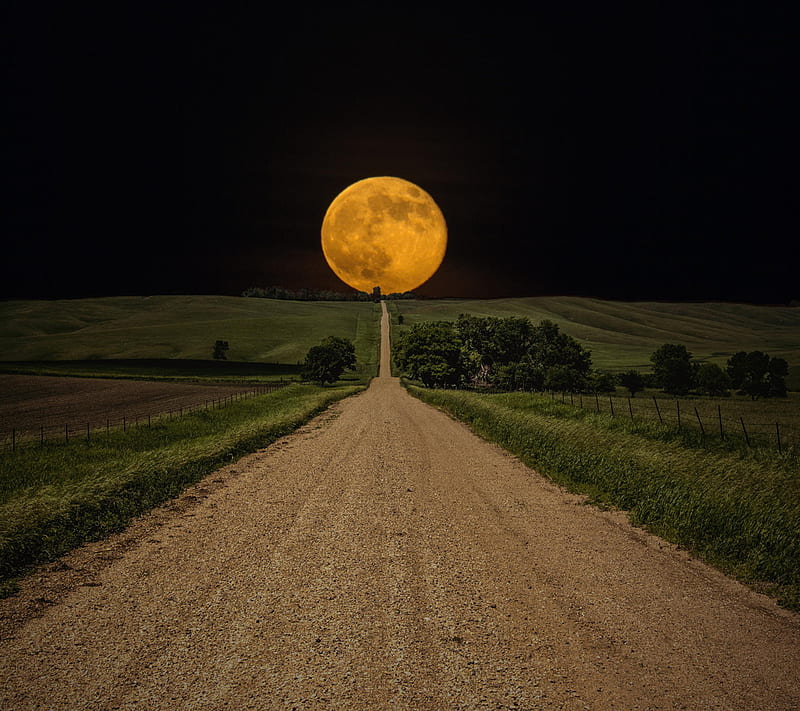Road To Moon, moon, road, HD wallpaper