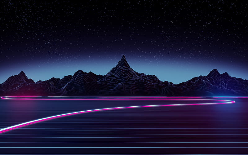 neon light nightscapes, mountains, HD wallpaper