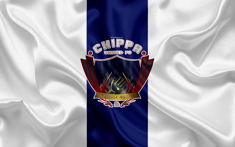 Chippa United FC logo, blue white silk flag, South African football club, emblem, Premier League, Port Elizabeth, Eastern Cape, South Africa, football, silk texture, HD wallpaper