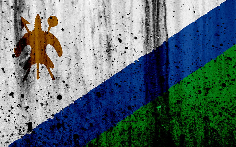 Lesotho flag grunge, flag of Lesotho, Africa, Lesotho, national symbols, Lesotho national flag, HD wallpaper