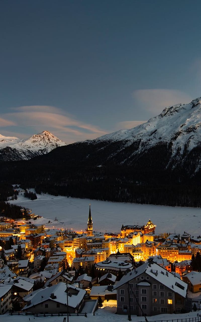 mountain, winter, village, snow, light, switzerland sams. Switzerland , Dream vacations destinations, iPhone winter, Swiss Christmas, HD phone wallpaper