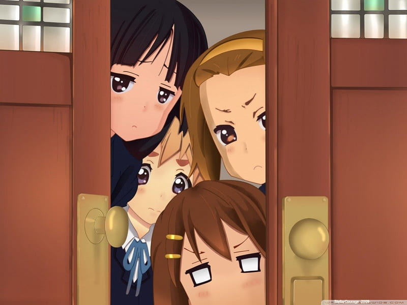 Peek-a-boo!, inside, girls, anime, door, HD wallpaper | Peakpx