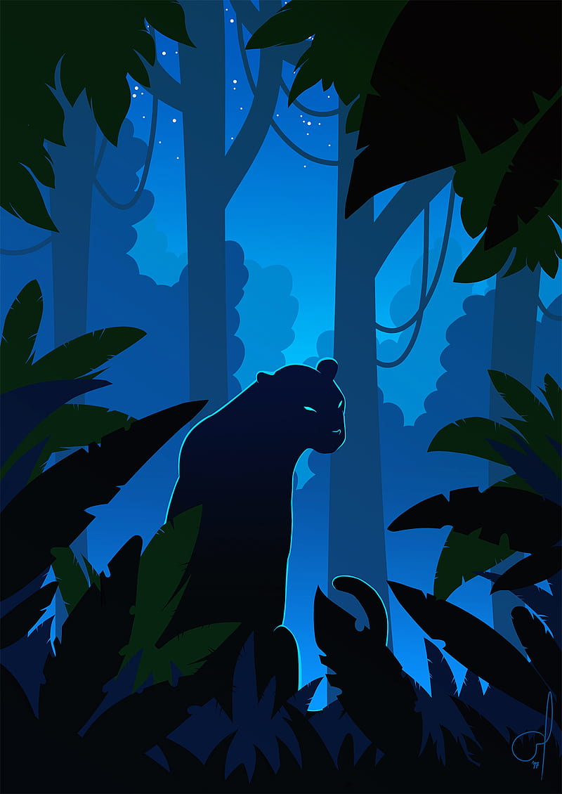 panther, silhouette, vector, jungle, art, HD phone wallpaper