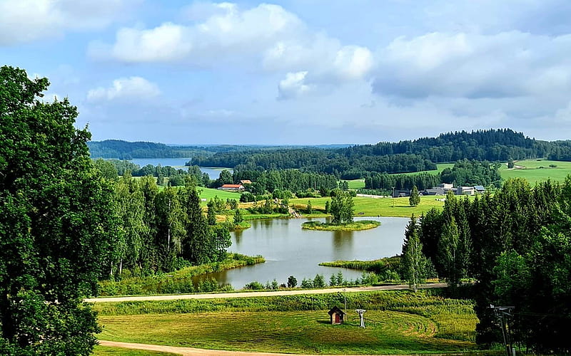 Lake in Latvia, Latvia, landscape, panorama, lake, HD wallpaper