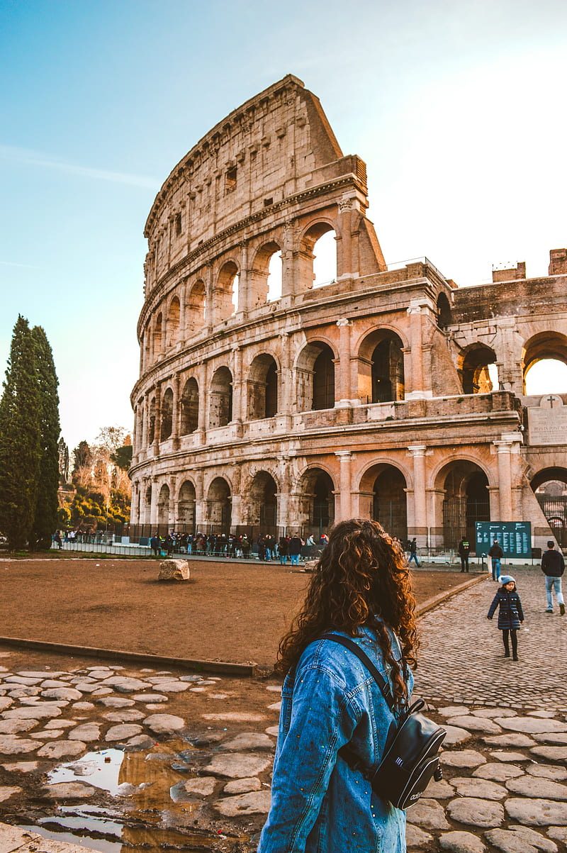 woman standing near Colosseum, Rome, HD phone wallpaper