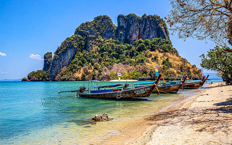 Phuket island, boats, coast, Thailand, beautiful nature, Asia, beach, R, HD wallpaper