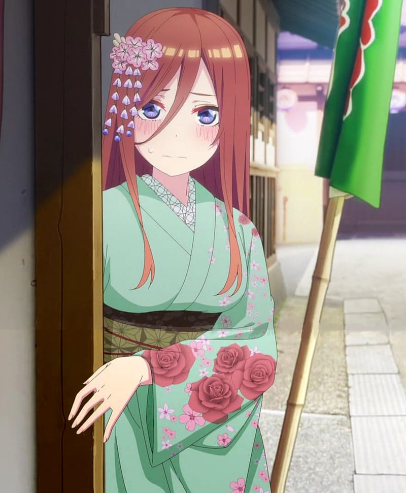 Papel de parede : 5 toubun no Hanayome, Meninas anime, cabelo longo, Peitos  grandes, vestido de casamento, Ruiva, fones de ouvido, boca aberta, olhos  azuis, pétalas de flores, Nakano Miku, Olhando para