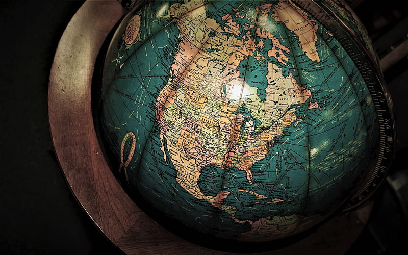 globe, North America, USA map, Map of Canada, USA on the globe, Map of US states, USA, Wooden globe, HD wallpaper