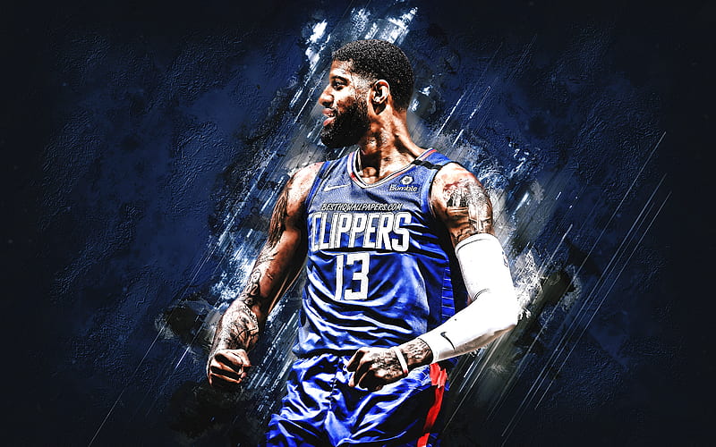 Paul George, NBA, Los Angeles Clippers, blue stone background, American Basketball Player, portrait, USA, basketball, Los Angeles Clippers players, HD wallpaper