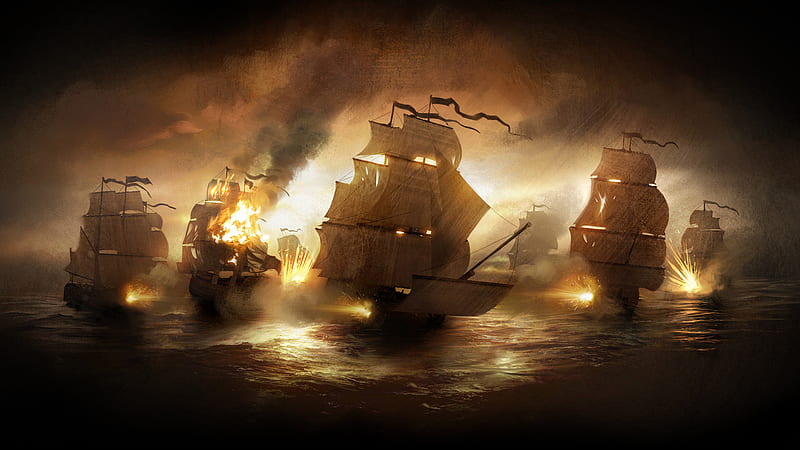 Battle Ships, ships, pirates game, sea, fire, battle, ship, empire-total war, HD wallpaper