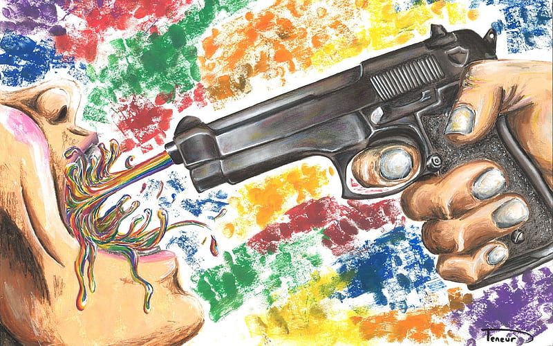 Colorful Gun Digital Art, colorful, artist, digital-art, HD wallpaper