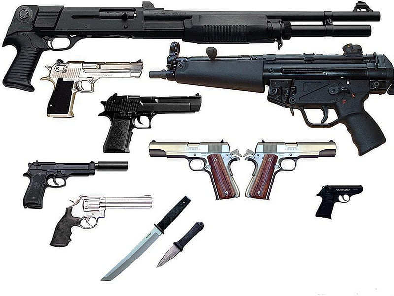 Small Arms, guns, revolver, machine pistol, automatic, knives, shotgun, HD wallpaper