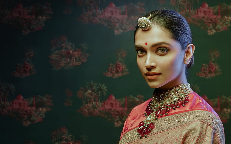 Deepika Padukone, indian actress, hoot, portrait, bollywood, india, indian traditional dress, makeup, HD wallpaper