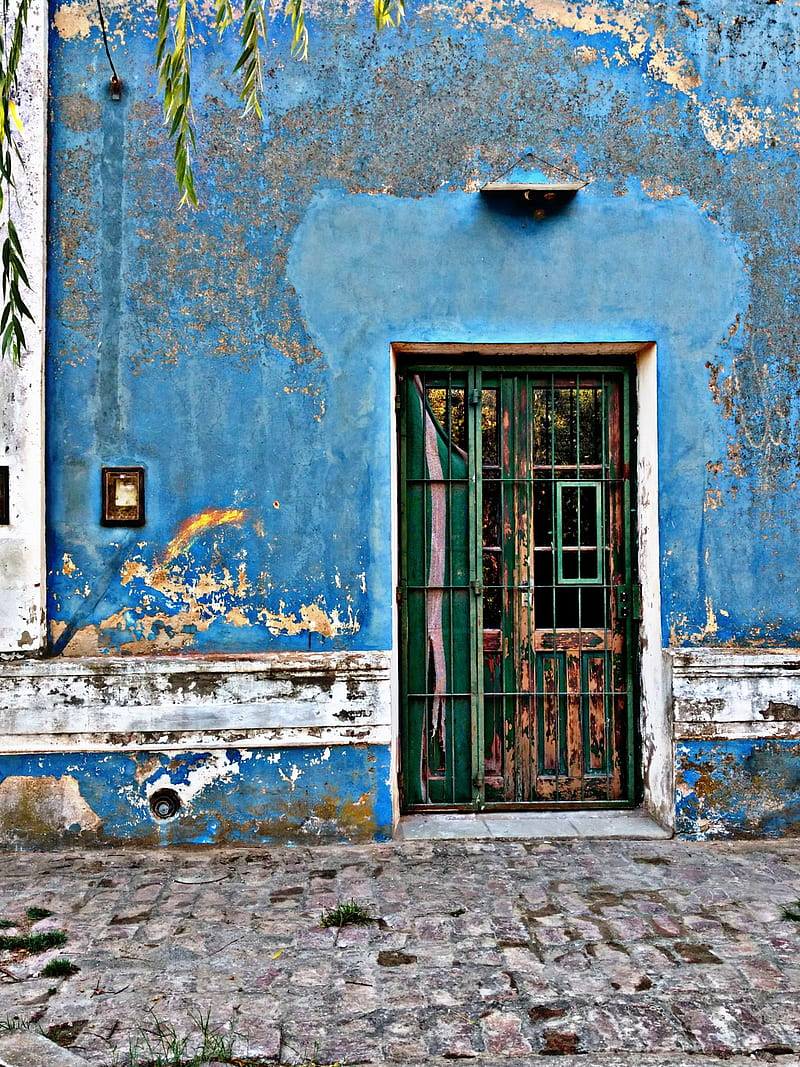 Blue minimal dor, city, door, home, landscapes, minimal este contenido es, papel, village, HD phone wallpaper
