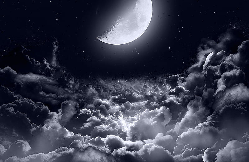 Close to the Moon Ultra, Aero, Creative, night sky, stars, space, moons,  clouds, HD wallpaper